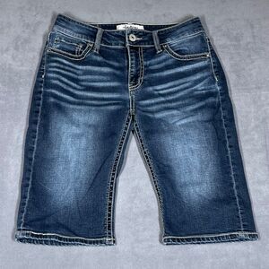 Daytrip Virgo Womens Bermuda Jean Shorts Size 27 Dark Wash Whiskering‎ Stretch